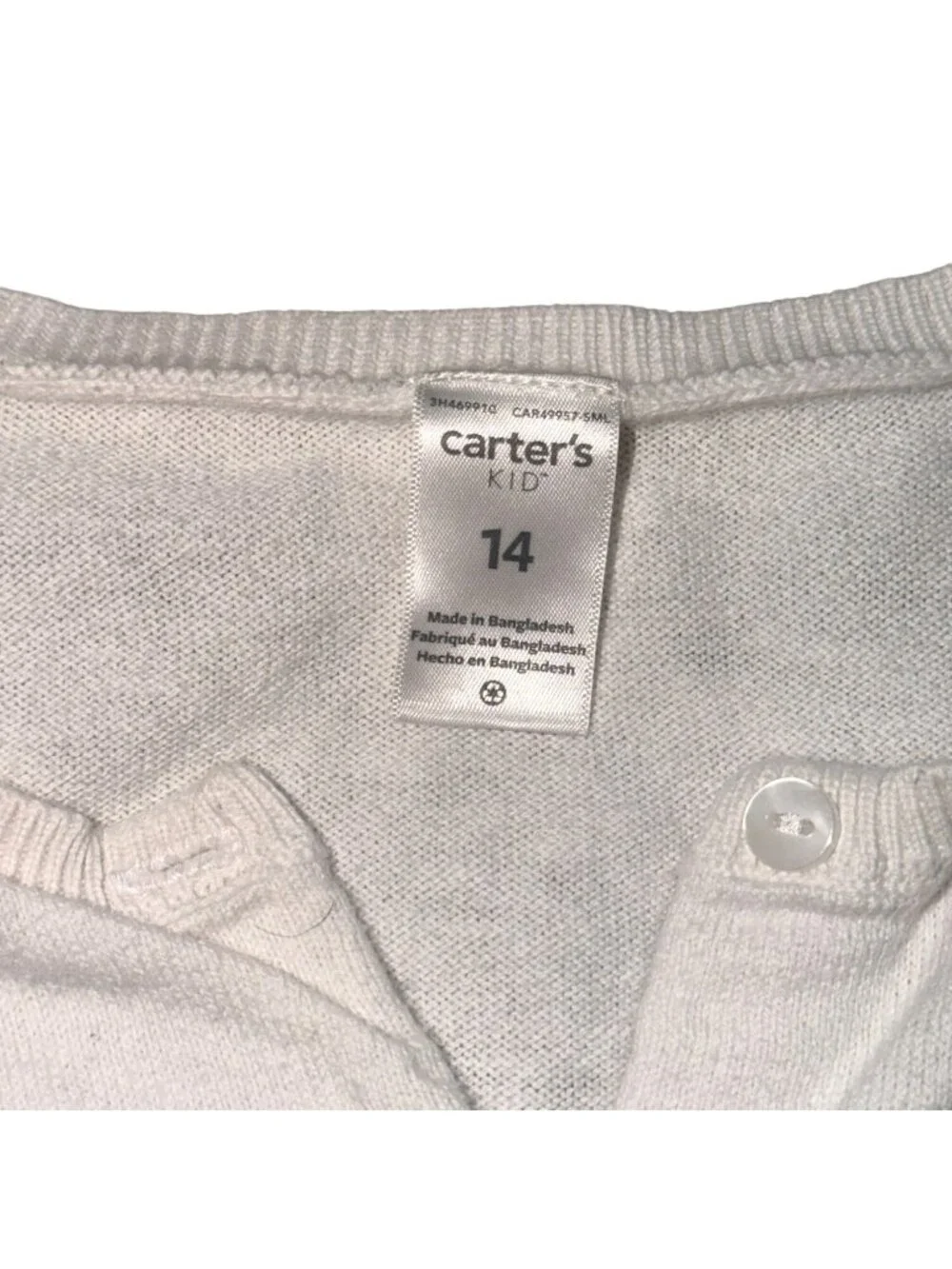 Carter's Girls Button Front Knit Cardigan-White-Size 14-GUC